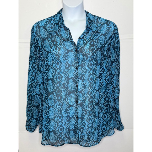 Venezia Jeans Tops - Venezia Jeans Button Down Blouse Womens 22/24 Blue Snakeskin Sheer Boho Office